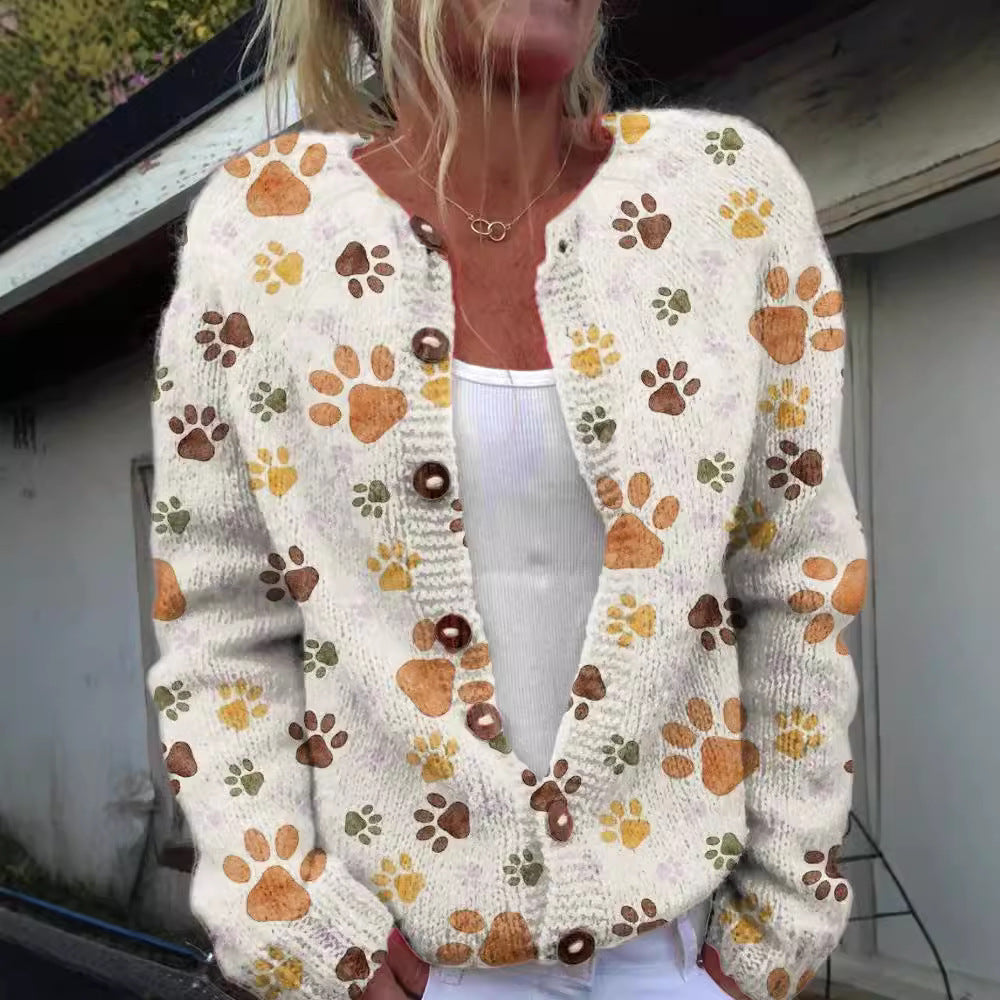Maglione cardigan da donna con stampa animalier creativa e sfumature