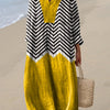 Resort Style Printed Long Sleeve For Women Loose Fitting V Neck Maxi Dress