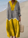 Resort Style Printed Long Sleeve For Women Loose Fitting V Neck Maxi Dress