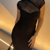 Black Mesh Overlay Bustier Bodycon Maxi Dress