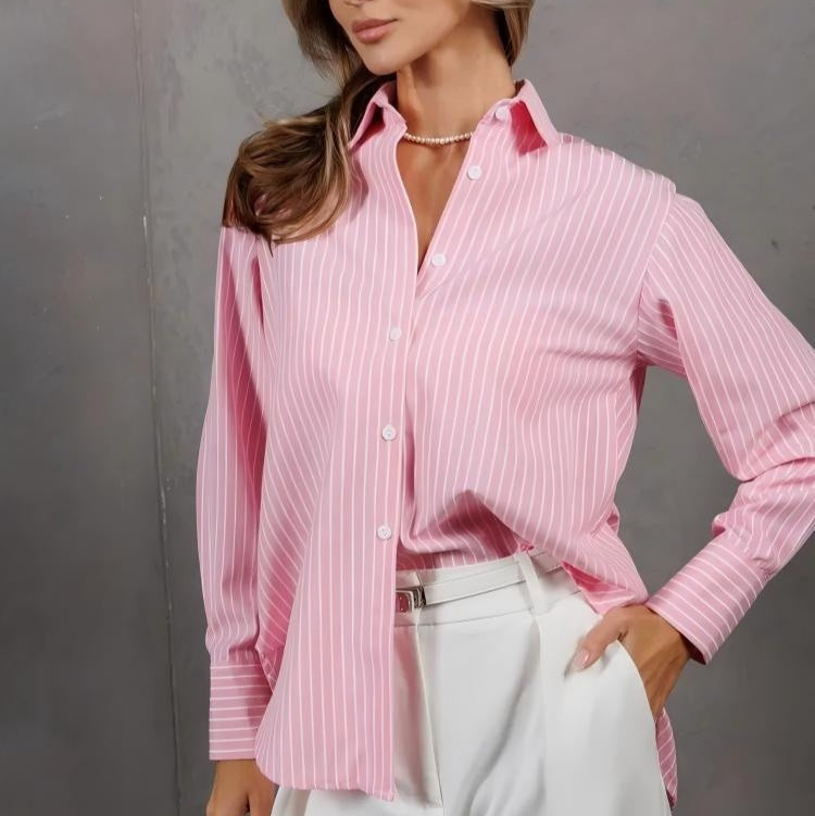 Camicia a righe taglie forti da donna, vestibilità morbida