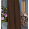 Ladies New Holiday Leisure Pure Color All-matching Drawstring Button Straight-leg Wide-leg Pants