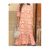 Loose V-neck Printed Tassel Mid-sleeve Long Dress