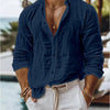 Men's Solid Color Cotton Linen Shirt Casual Style Long Sleeve