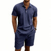 Set di pantaloncini e camicia a maniche corte casual da uomo in lino