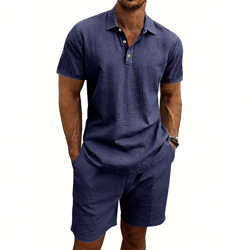 Set di pantaloncini e camicia a maniche corte casual da uomo in lino