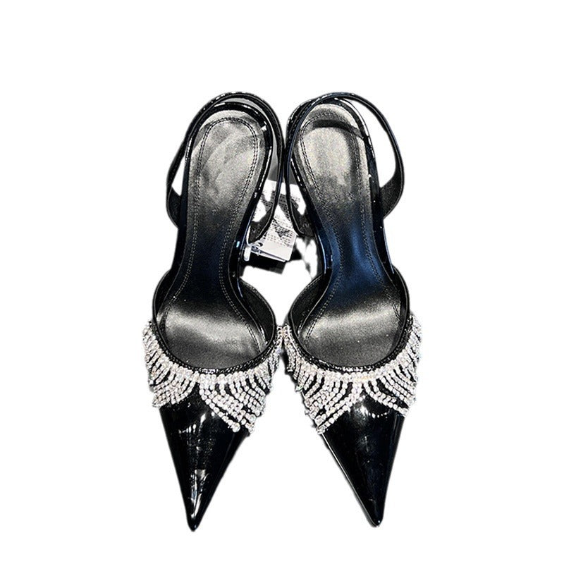 French Tassel Rhinestone With Slingback Sandals