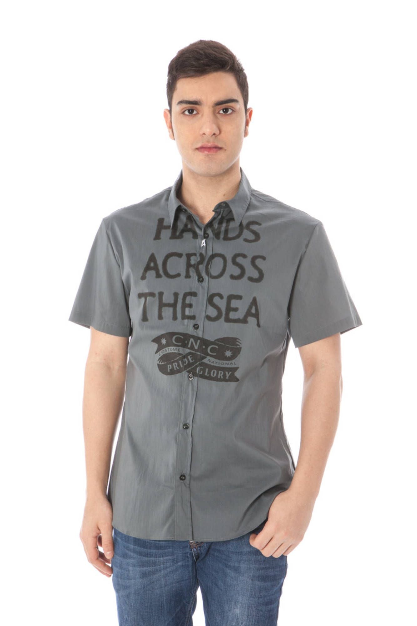 "COSTUME NATIONAL CAMICIA MANICHE CORTE UOMO GRIGIO"