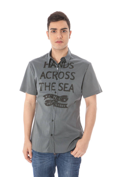 "COSTUME NATIONAL CAMICIA MANICHE CORTE UOMO GRIGIO"