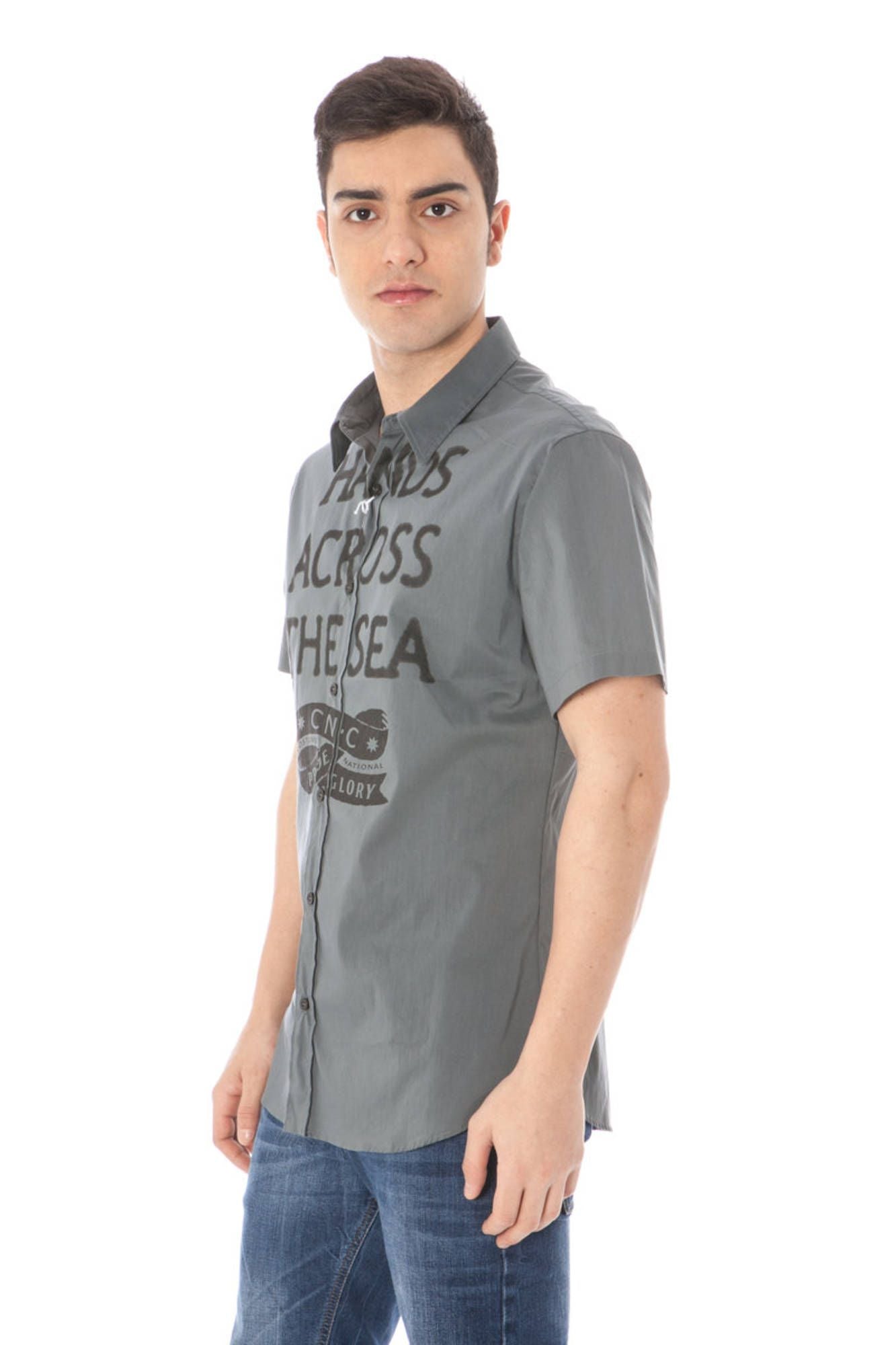 "COSTUME NATIONAL CAMICIA MANICHE CORTE UOMO GRIGIO"