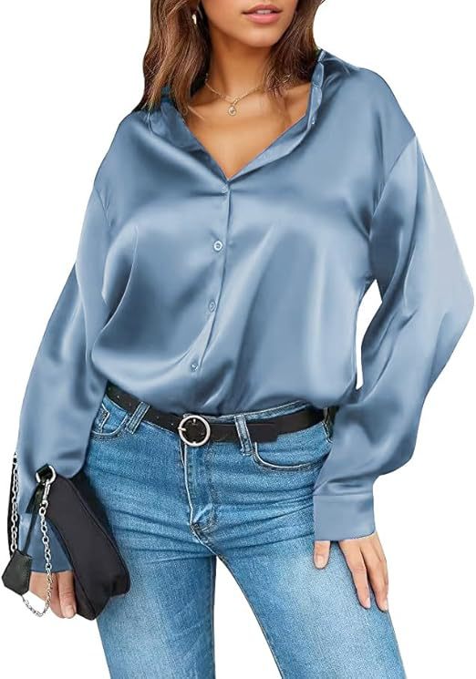 Versatile Satin Silk Button-Down Womens Blouse