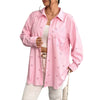 New Plus Size Womens Shirt Jacket With Bow Tie And Print Long Sleeve Top
