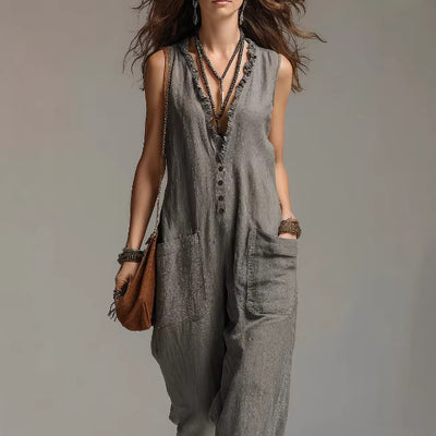 Womens Solid-color Lace Jumpsuit