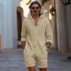 Completo due pezzi da uomo camicia a maniche lunghe con cappuccio e pantaloncini, per tutte le stagioni