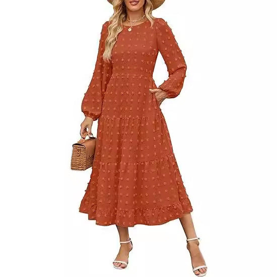 Autumn Long Sleeve Dress Casual Round Neck