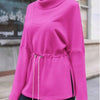 Fisoew Women's Turtleneck Sweatshirts Fleece Drawstring Waist Casual Long Sleeve Pullover Sweater Side Slit Tunic Tops