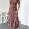 Womens Short-Sleeve Mid-Length Floral V-Neck Dress