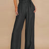 Plus Size Solid Color Loose Lace-up Wide Leg Trousers