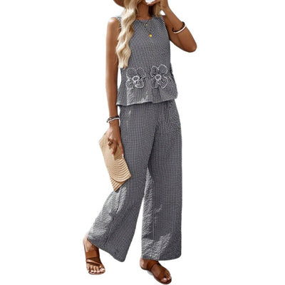 Womens Striped Resort Two-Piece Set Tank Top And Pants