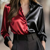 Women's Colorblock Long Sleeve Blouse Shirt Button Down Collared Tops