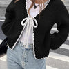 Lace-up Sweater Solid Color Loose Long Sleeves Jacket