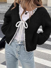 Lace-up Sweater Solid Color Loose Long Sleeves Jacket