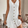 Women's Summer Sleeveless Ruffle Decor Casual Dress With Front Button