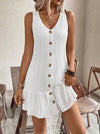 Women's Summer Sleeveless Ruffle Decor Casual Dress With Front Button