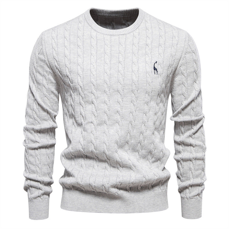 Maglione a Tinta Unita Ricamato in Maglia con Motivo Cervo