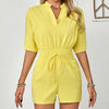 Women's Solid Color V-neck Ruffle Casual Fashion Jumpsuit