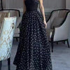 Black Strapless Polka Dot Full Skirt Maxi Dress