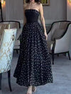 Black Strapless Polka Dot Full Skirt Maxi Dress