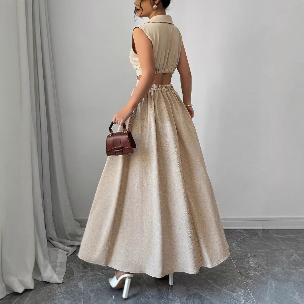 Nuovo vestito in stile francese con scollo a V, linea ad A e senza maniche