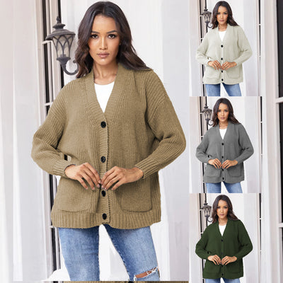 V-neck Loose Button Pocket Cardigan Cross-border Sweater