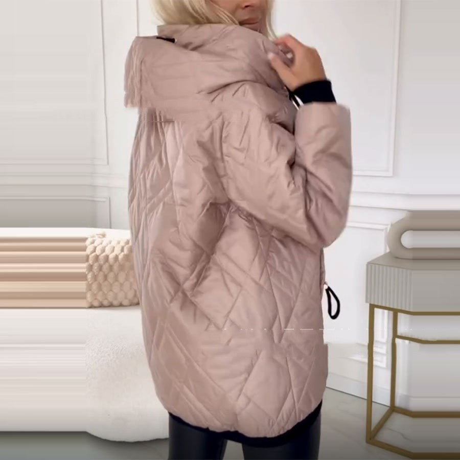 Women's Casual Hooded Pure Color Cotton Clothing Coat