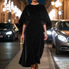 Women's Fashion Elegant Gold Velvet Waist-tight Batwing Sleeve Dress