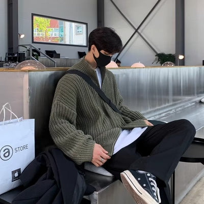 Half Turtleneck Men's Spring And Autumn All-matching Lazy Style Solid Color Sweater Coat