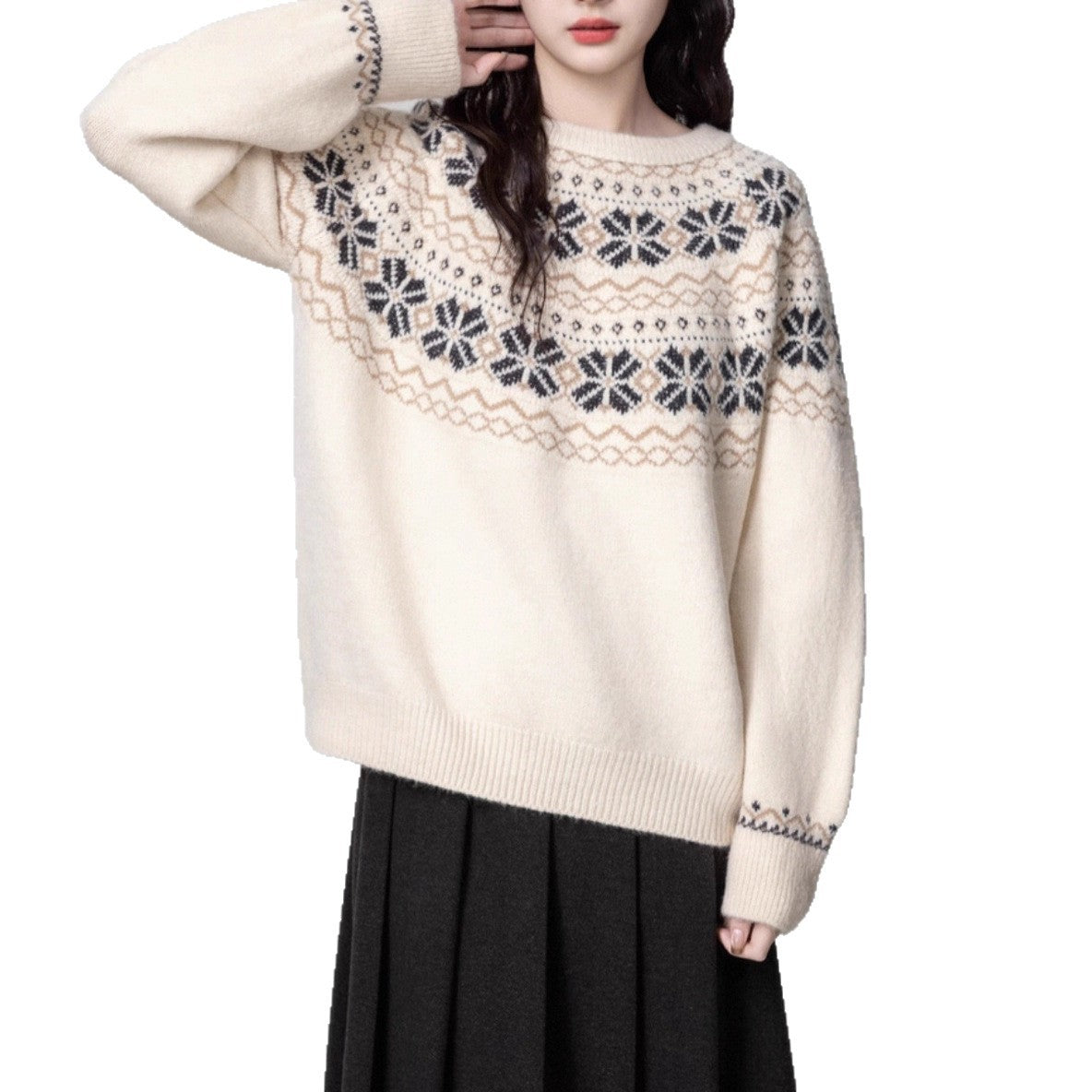 Maglione girocollo spesso in tessuto Fair Island Vintage da donna