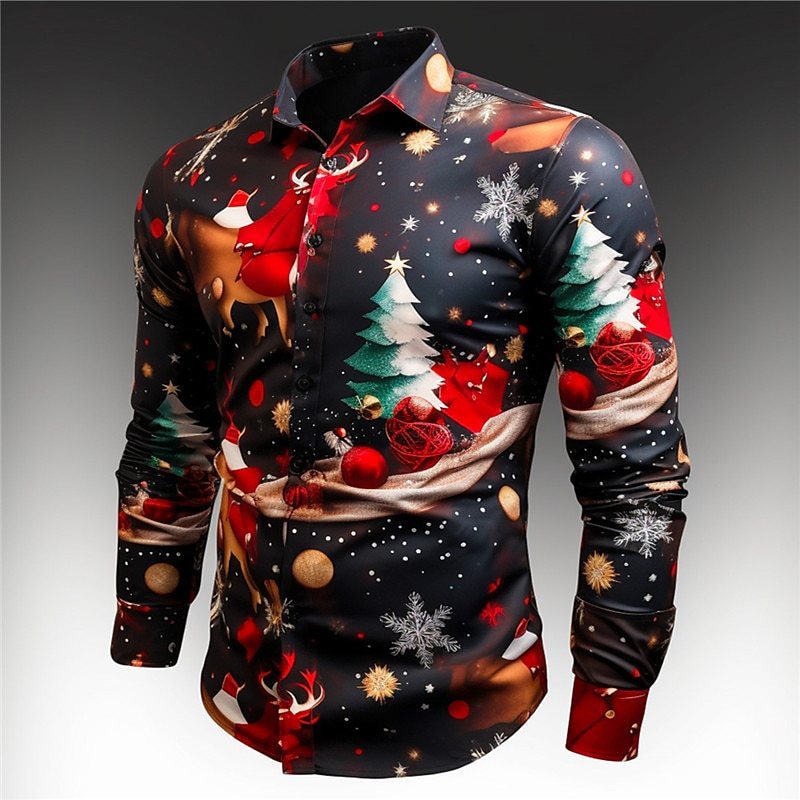 Christmas Element Men's Lapel Casual Shirt