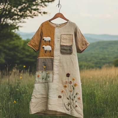 Printed Plus-Size Summer Dress Loose-Fit Vintage Womens Wear