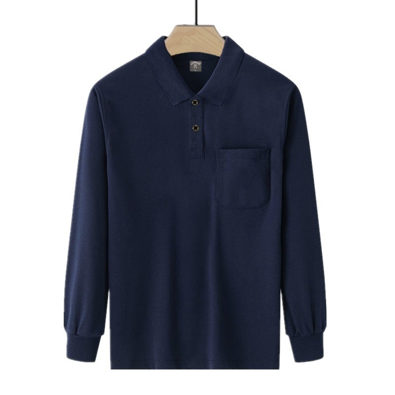 Men's Solid-color Long-sleeve Top With A Turn-down Collar And Real Pockets