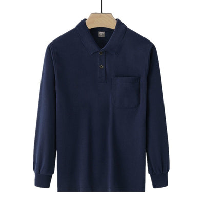 Men's Solid-color Long-sleeve Top With A Turn-down Collar And Real Pockets