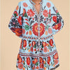Floral Print Short Bohemian Beach Long Sleeve Button-down Flowy Blouse Dress