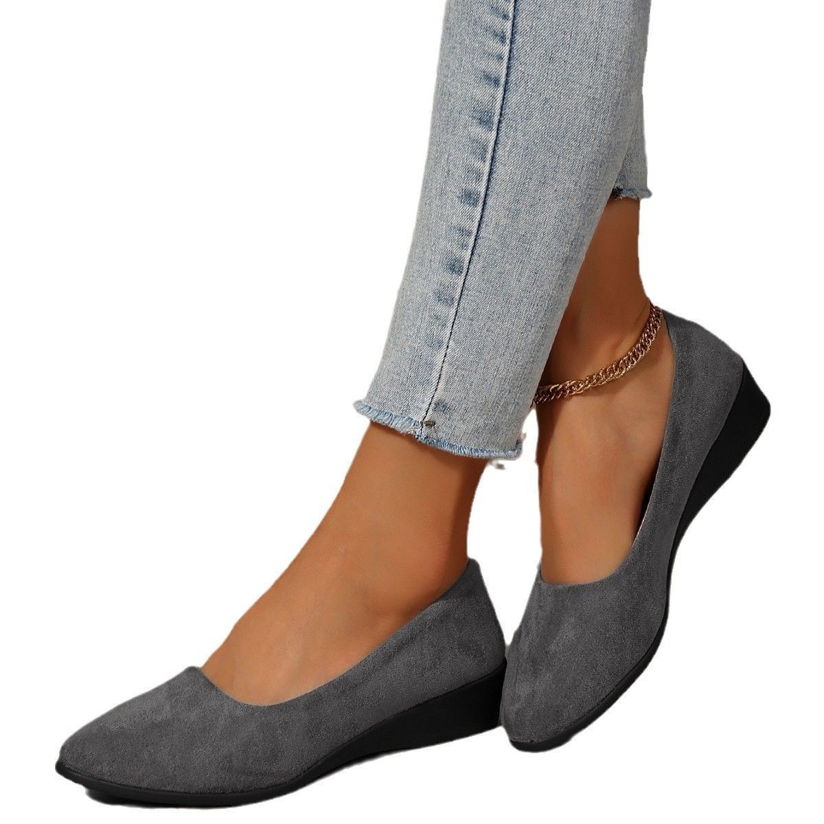 Spring New Pointed Toe Women's Plus Size Shallow Mouth Wedge Pumps Doug Shoes Sports Casual