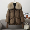 Women's Short Down Cotton Jacket, Fashionable And Loose Cotton Coat, Oversized Fur Collar And Thick Cotton Jacket