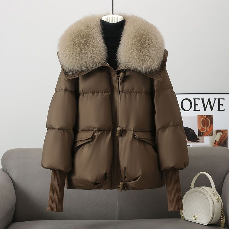 Women's Short Down Cotton Jacket, Fashionable And Loose Cotton Coat, Oversized Fur Collar And Thick Cotton Jacket