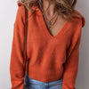 Flamingo Collared V Neck Ribbed Edge  Elegant Sweater