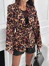 Leopard Print Lace-up Fashion Sexy Temperament Slim Women's Coat