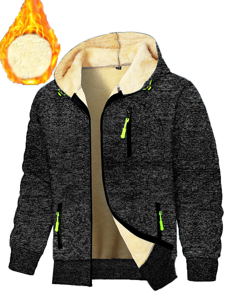 Thickened Men's Sports Fitness Casual Jacquard Hooded Jacket