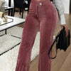 Fashionable Gold Velvet Striped Casual Women's Pants